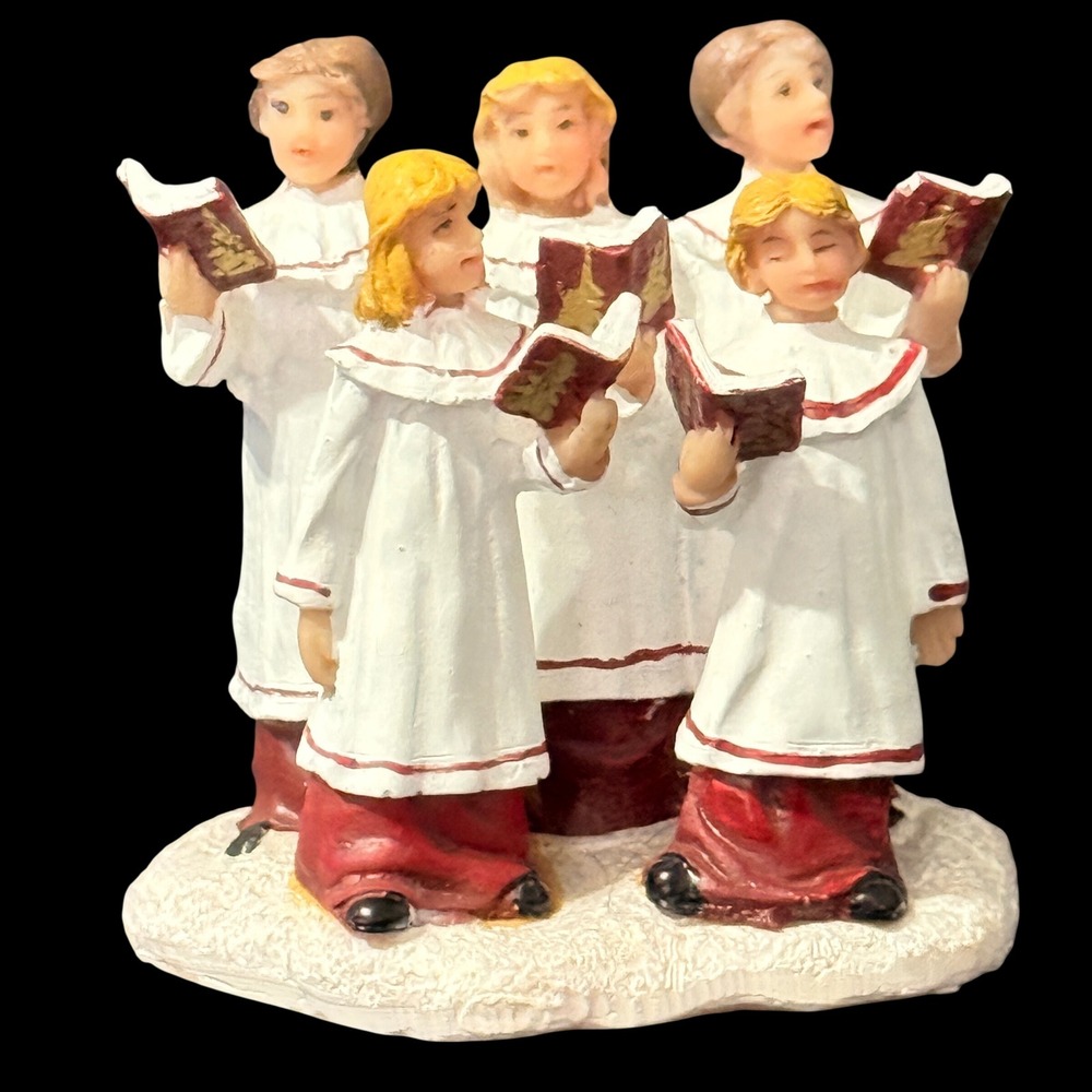 Vintage Christmas Choir Carolers Figurine Five Singers White Red Robes 3 Inch
